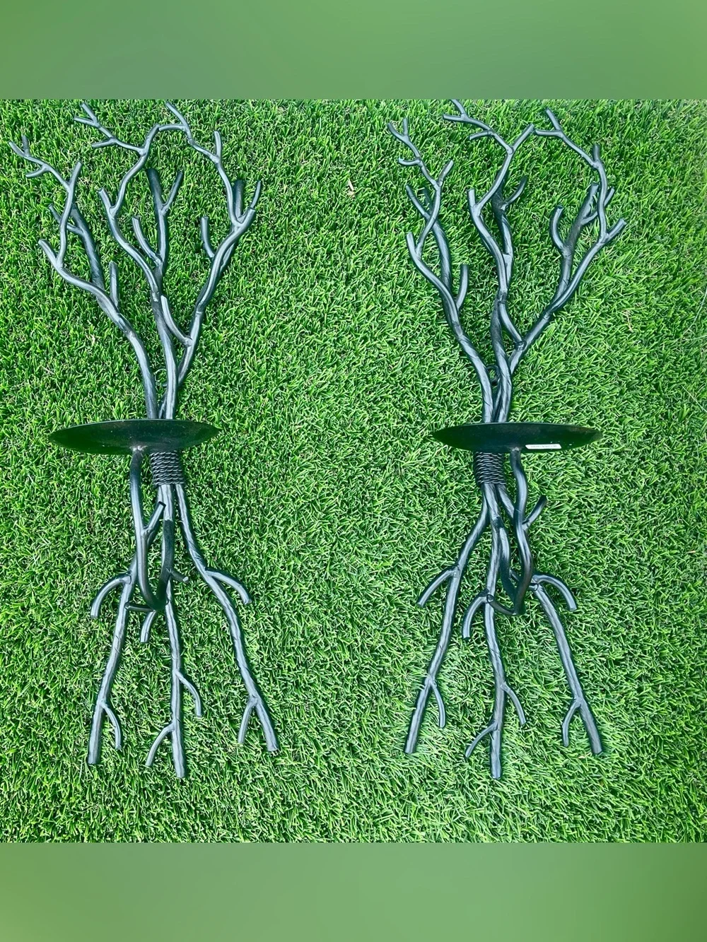 Crate & Barrel Twig Tree Branch Forged Iron Wall Sconces Candle Holders-Pair